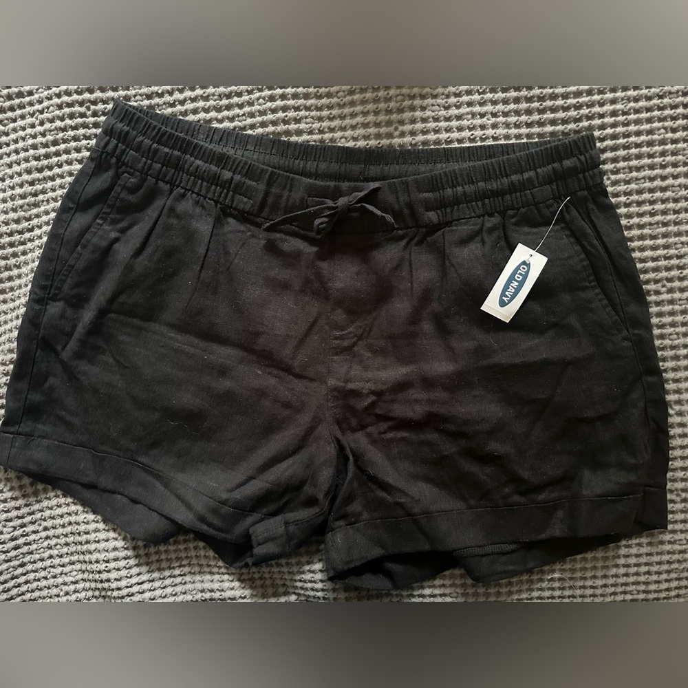 Old Navy Black Linen Drawstring Shorts - L